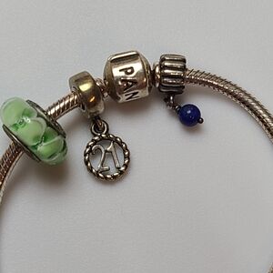 Pandora 925 14k Gold Bracelet Number 21 Charms Green Blue Ale 925 Birthday